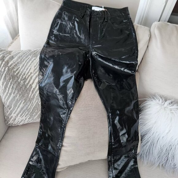 NWT $175 Good American Faux Leather Pants Size 0 / 25 shiny 28" inseam
